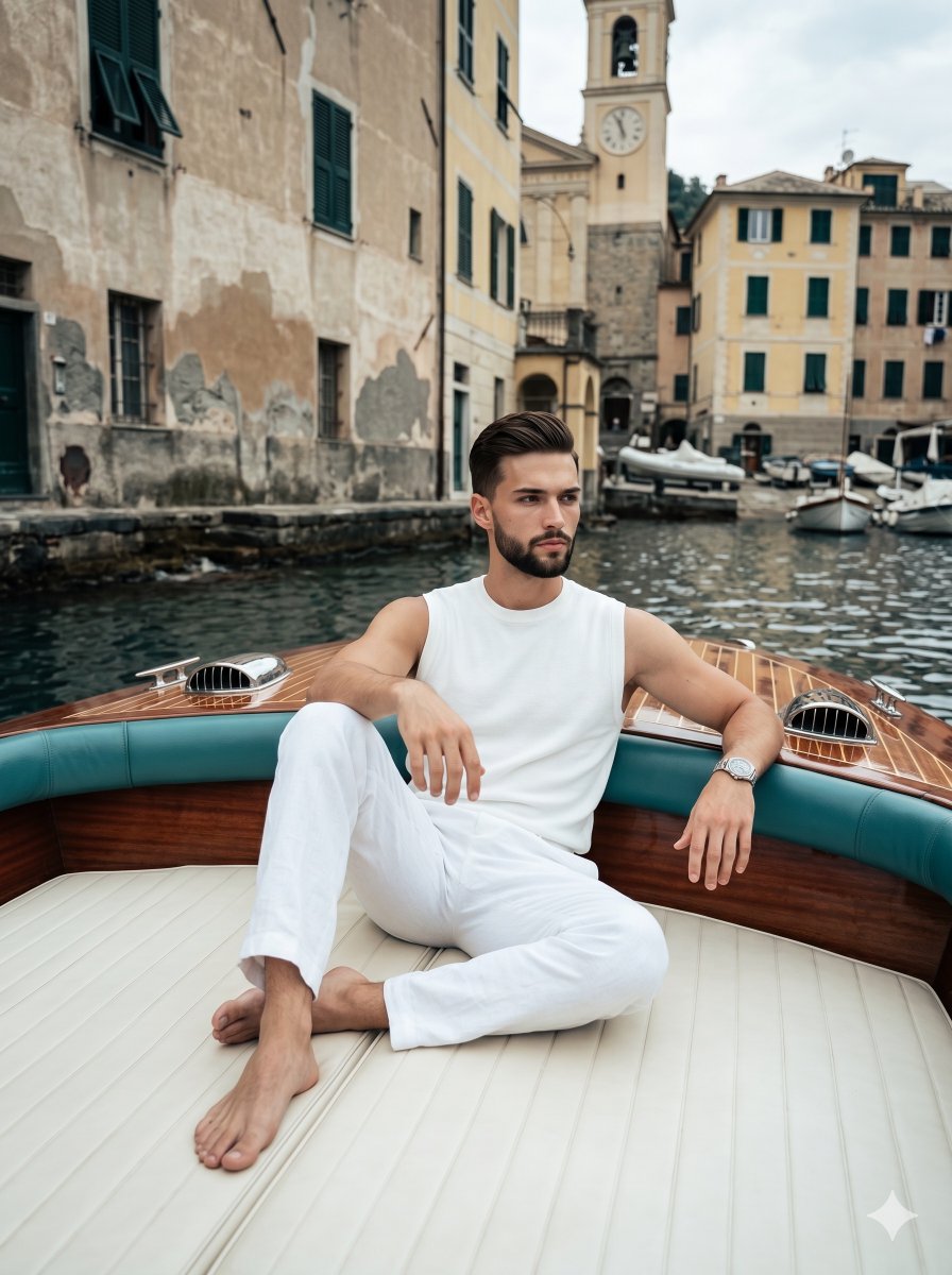 Luxurious Mediterranean Boat Portrait - AI image template preview
