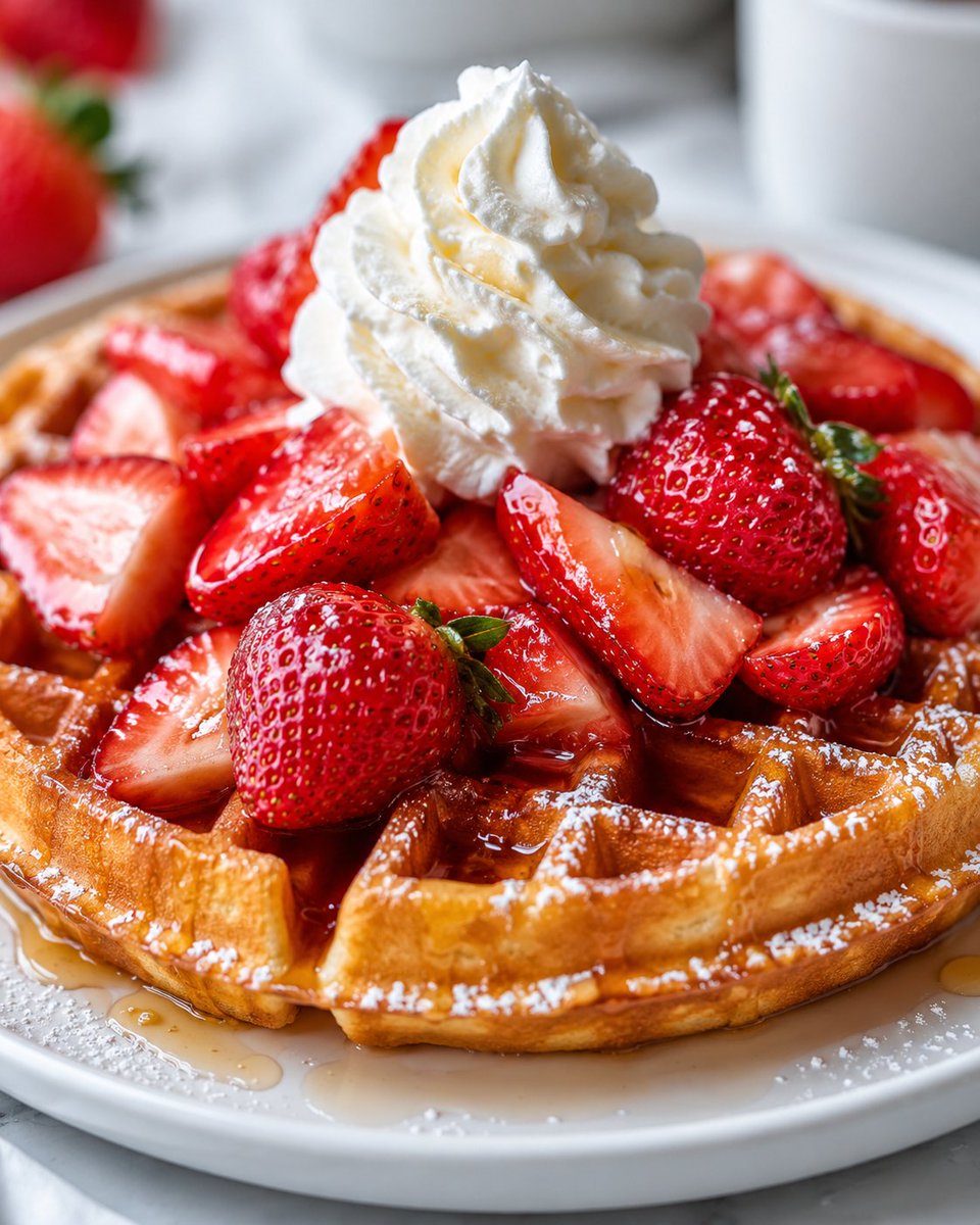Appetizing Strawberry Waffle Photography - AI image template preview