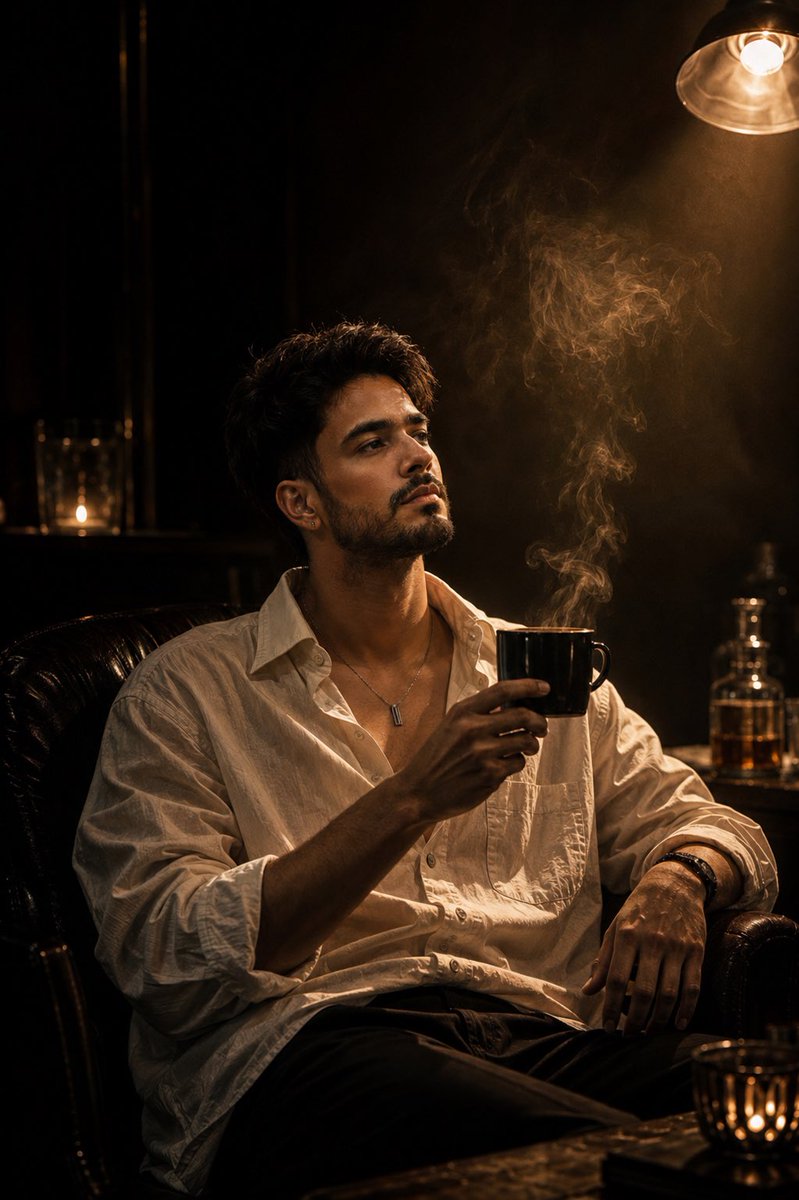 Luxury Whiskey Bar Introspective Portrait - AI image template preview