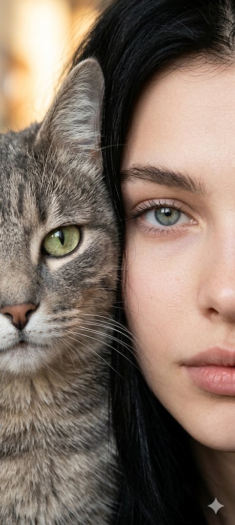 Human-Pet Split Face Portrait - AI image template preview