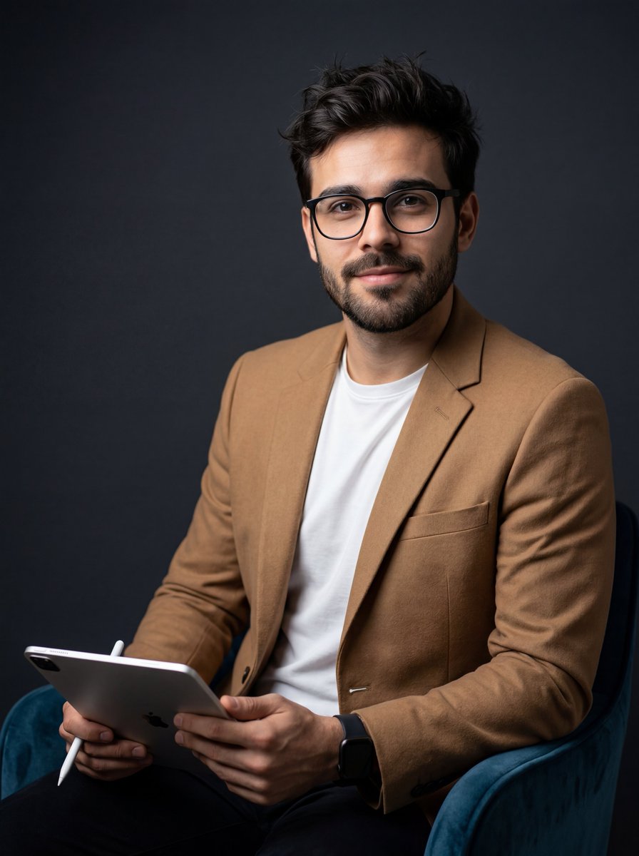 Professional Creative Portrait in Teal Chair - AI image template preview