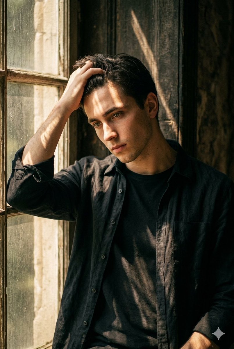Introspective Sunlit Window Portrait - AI image template preview