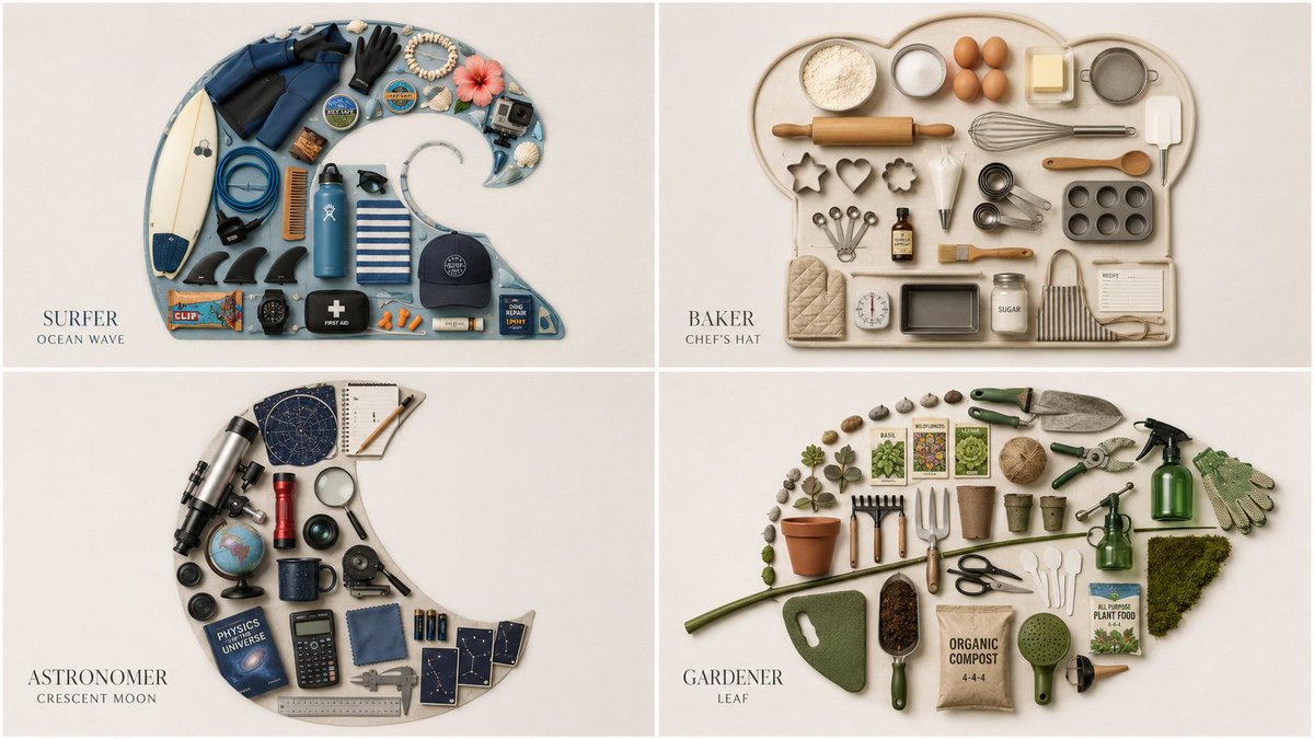 Themed Knolling Flat-Lay Grid - AI image template preview