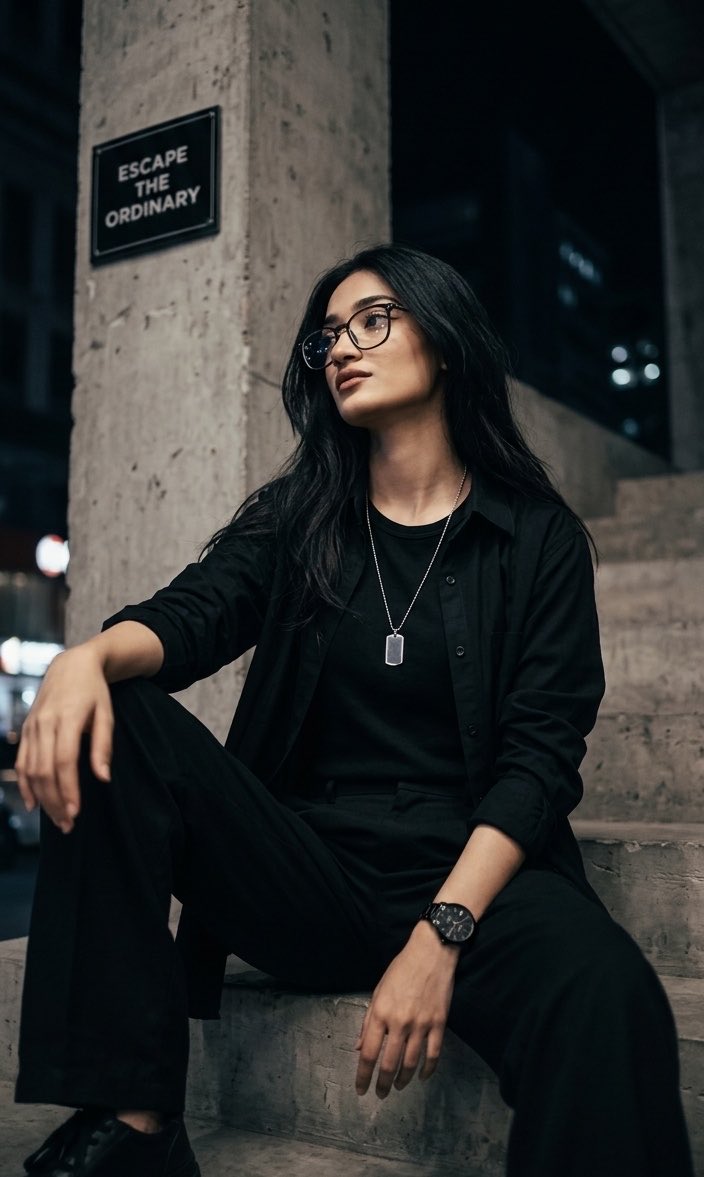 Cinematic Urban Night Portrait - AI image template preview