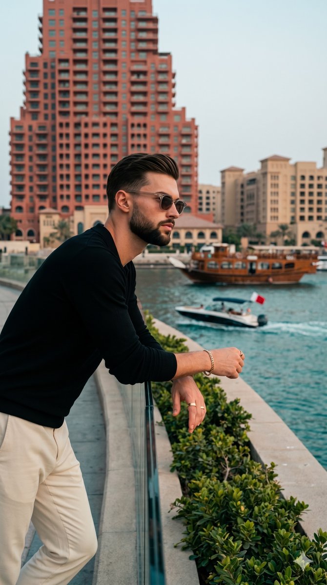 Urban Waterfront Male Portrait - AI image template preview