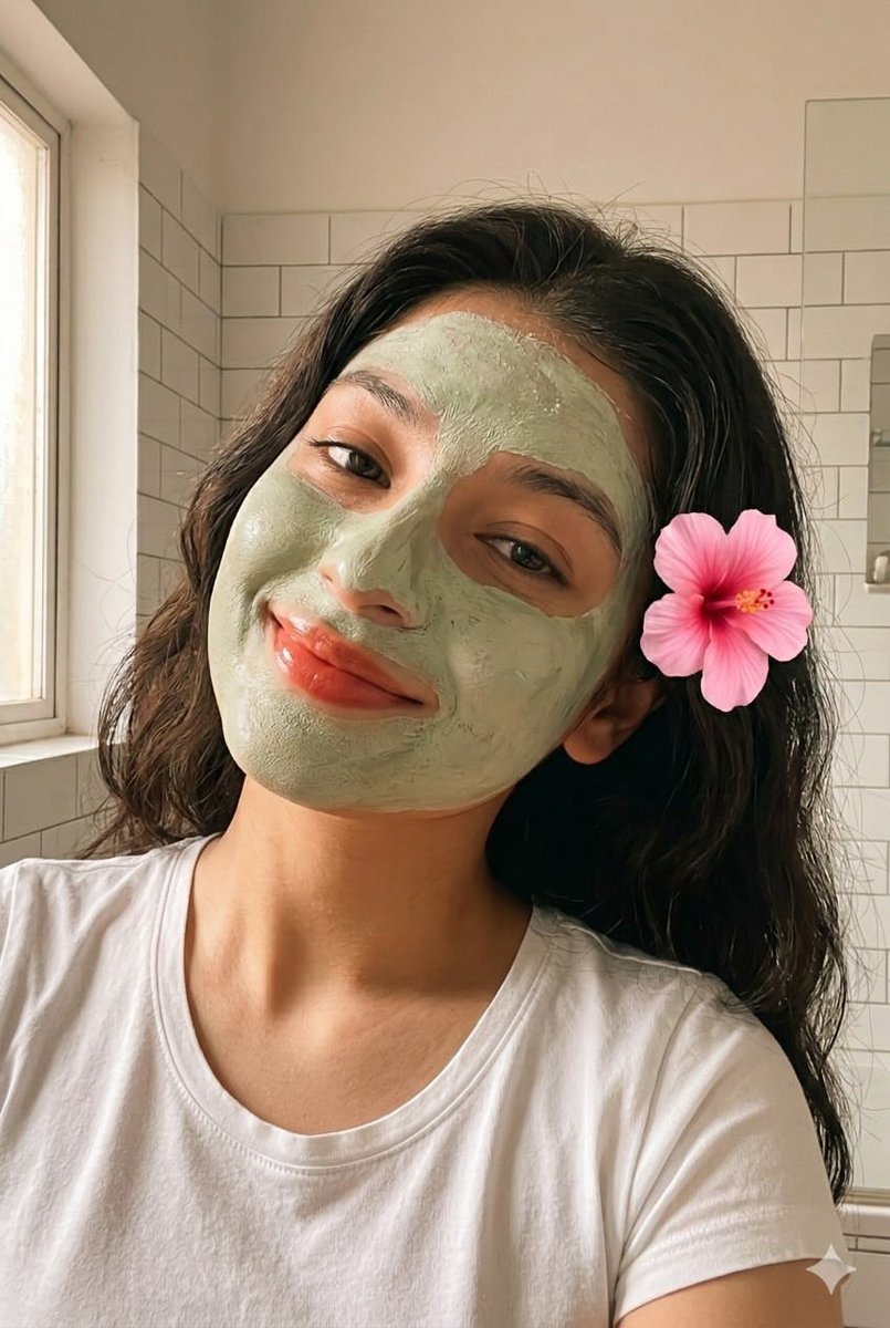 Clay Face Mask Bathroom Selfie - AI image template preview