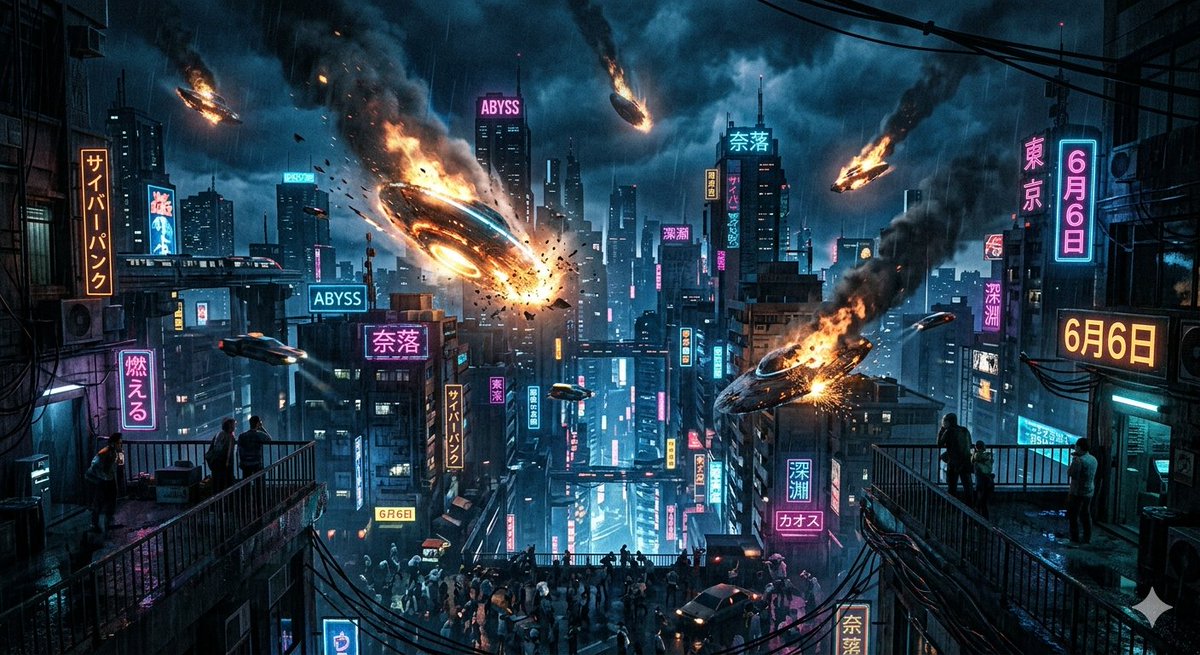 UFO Crash in the Abyss (Cyberpunk) - AI image template preview