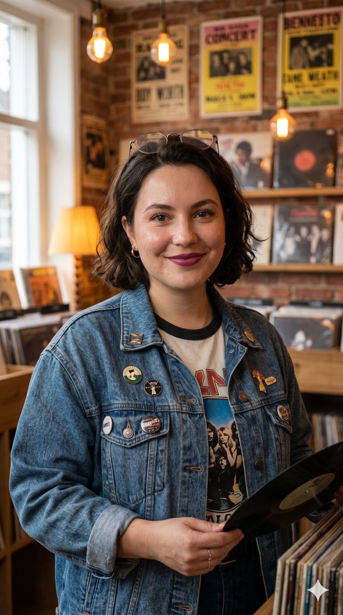 Vintage Record Store Owner Editorial - AI image template preview