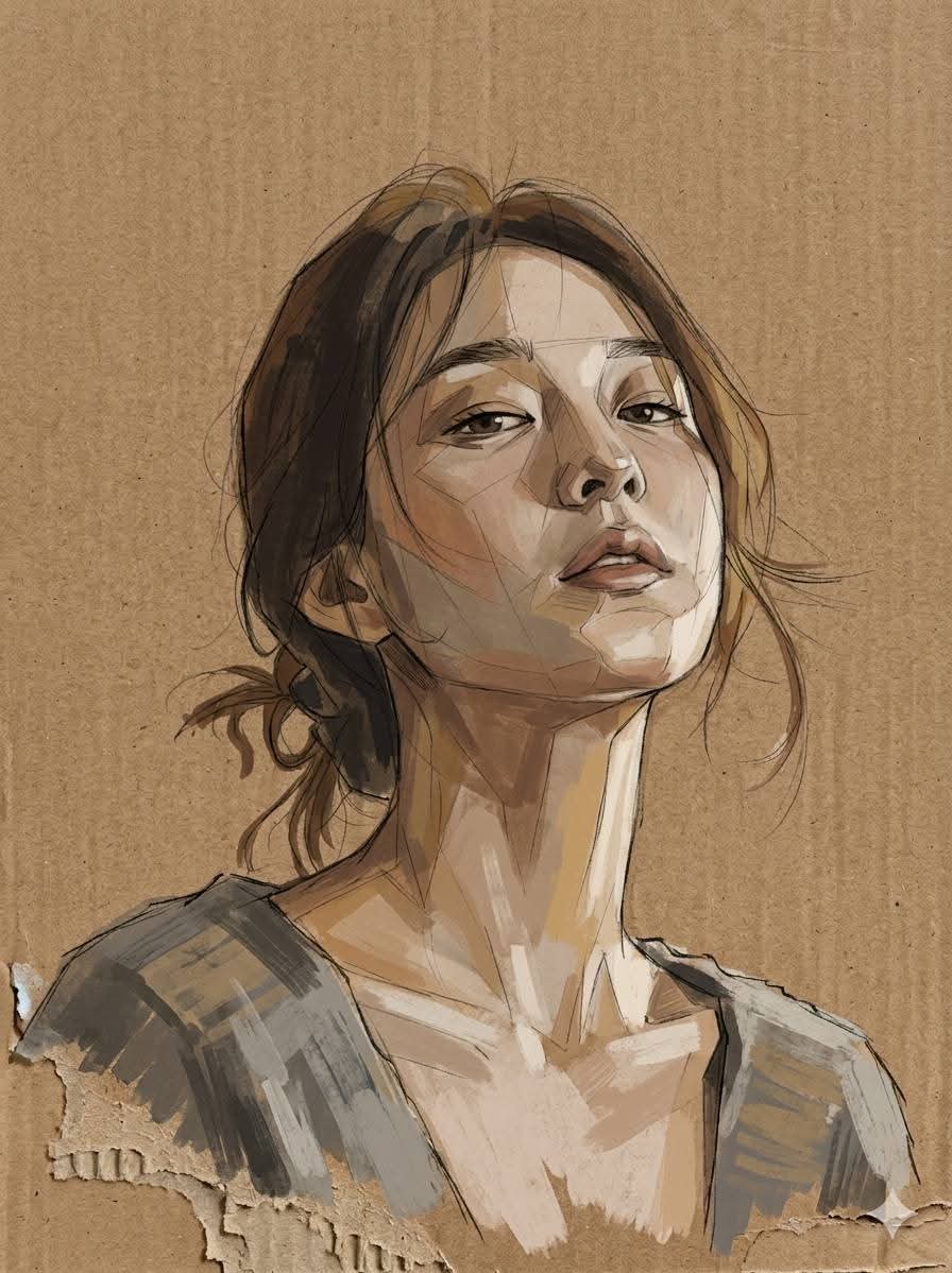 Cardboard Mixed Media Portrait - AI image template preview