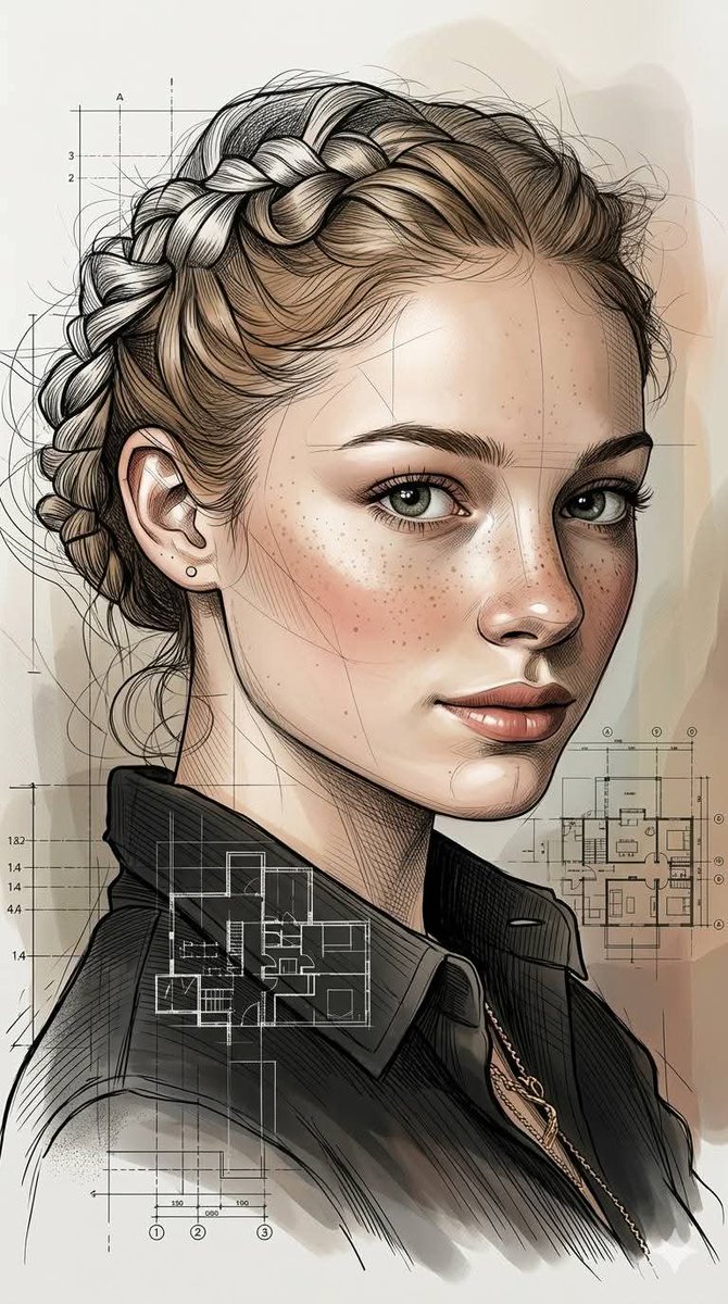 Architectural Ink Digital Portrait - AI image template preview