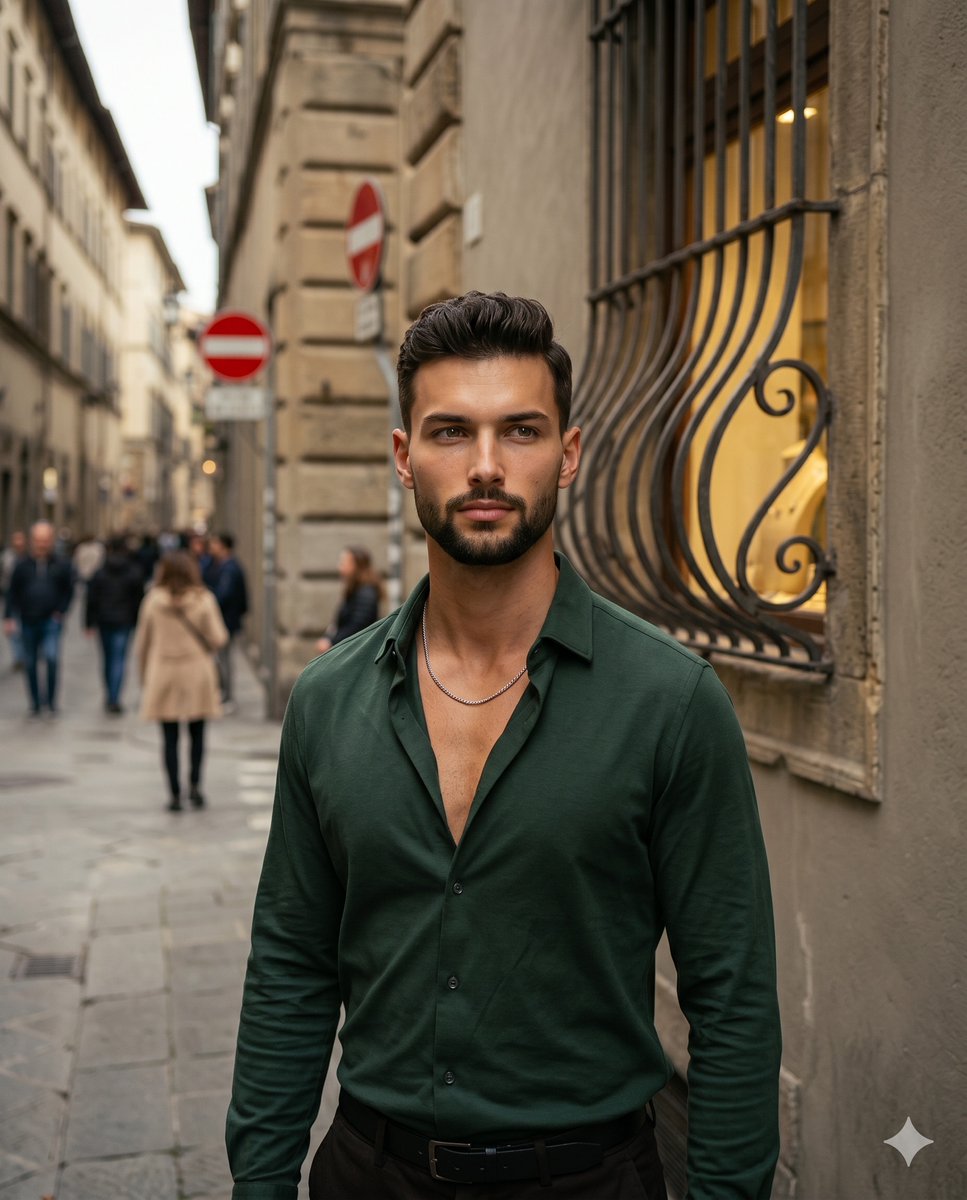 Male Fashion Portrait in European Street - AI image template preview
