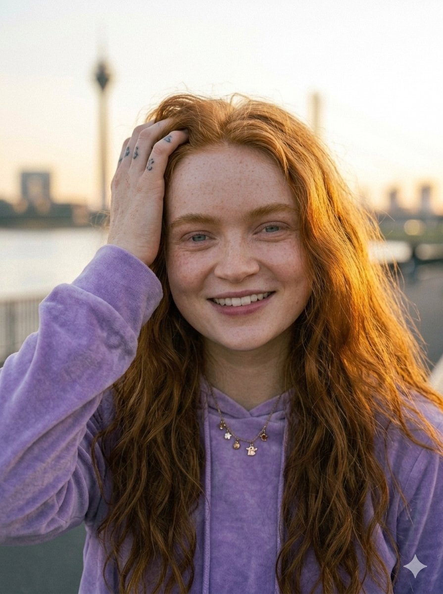 Golden Hour Riverside Portrait - AI image template preview