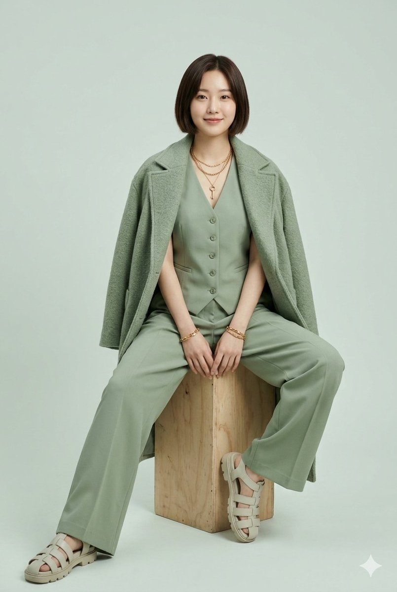Monochrome Sage Green Fashion Lookbook - AI image template preview