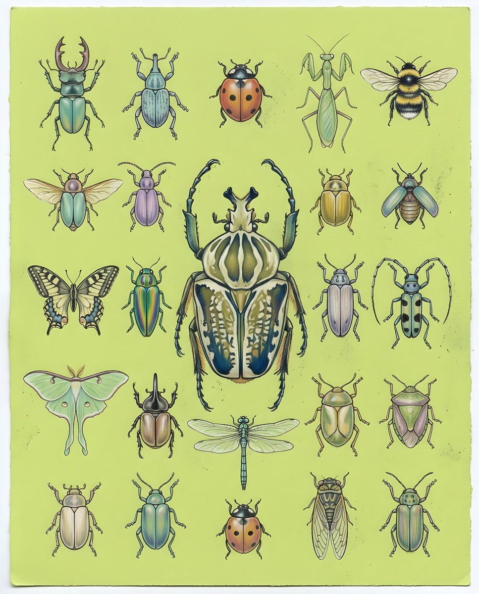 Pastel Chalk Insect Knolling - AI image template preview