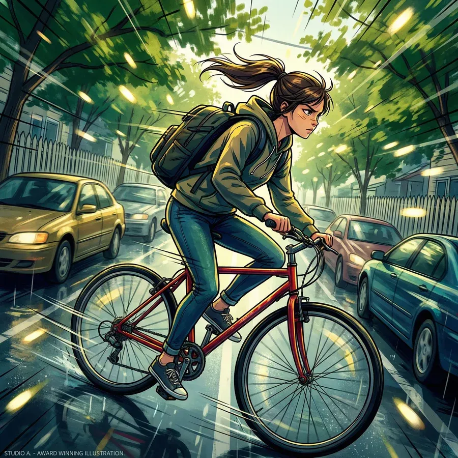 Girl Cycling City Illustration - AI image template preview
