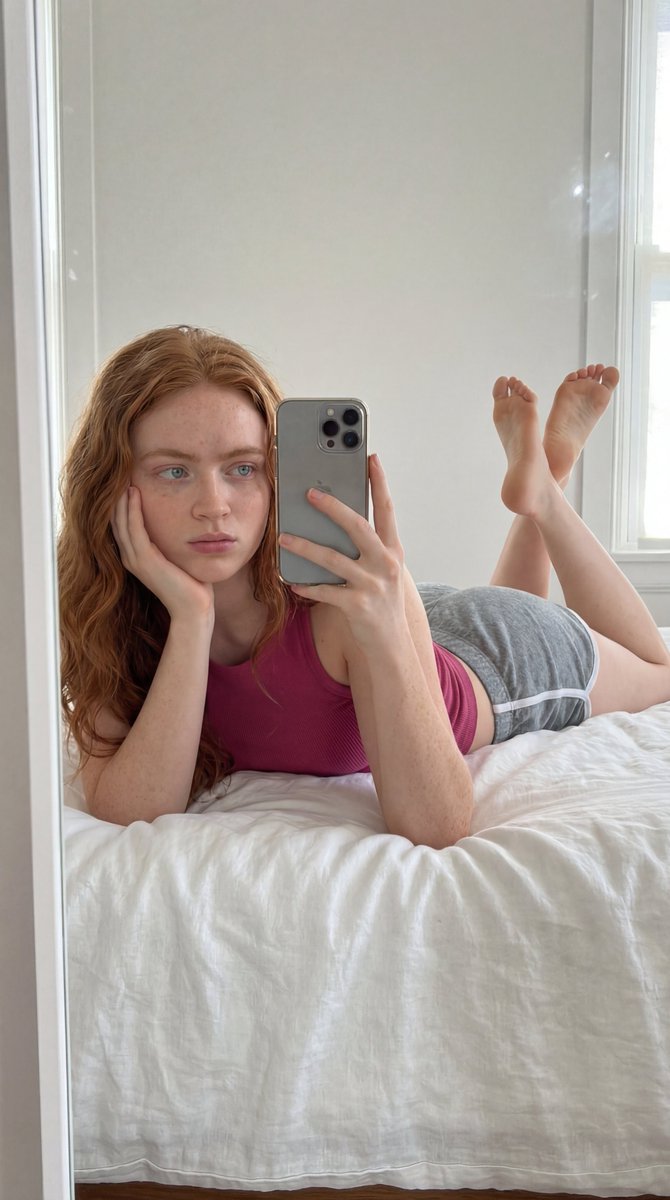 Prone Bedroom Mirror Selfie - AI image template preview