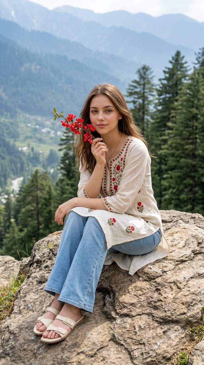 Mountain Viewpoint Fashion Portrait - AI image template preview