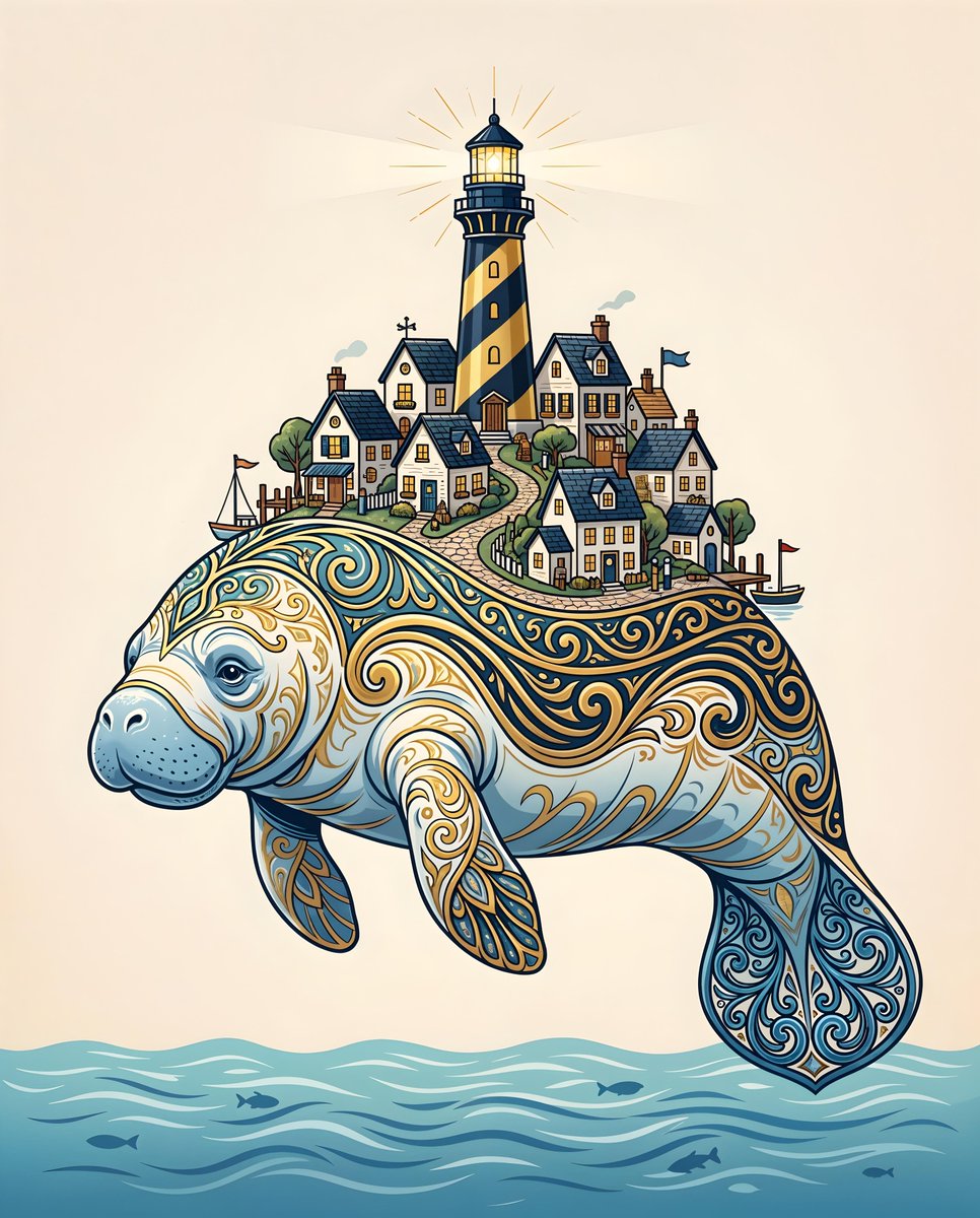 Majestic Manatee Village Illustration - AI image template preview