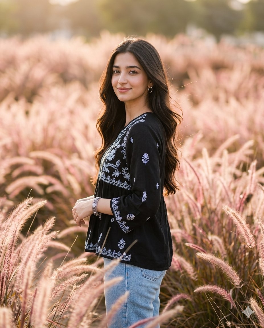 Cinematic Portrait in Pink Grass Field - AI image template preview