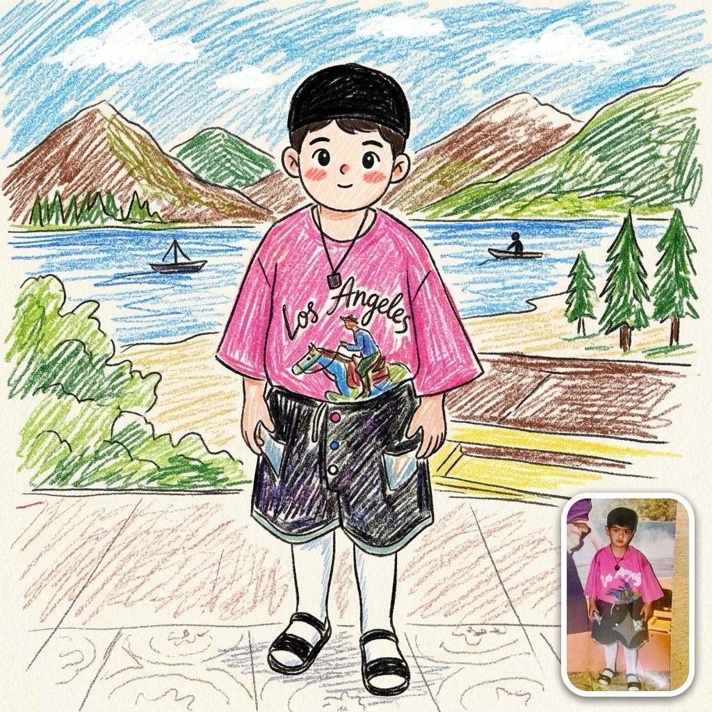 Photo to Crayon Drawing - AI image template preview