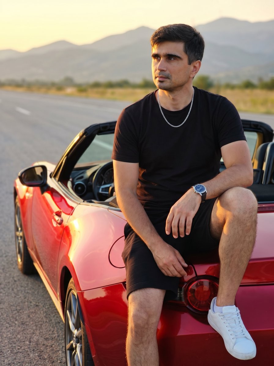 Man on Red Convertible Sports Car - AI image template preview