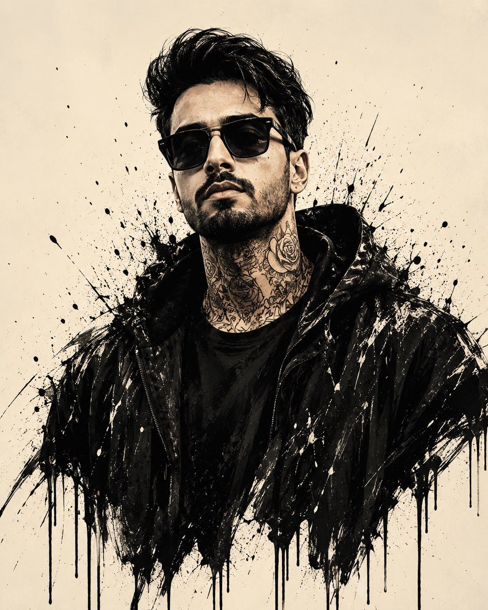 Black Ink-Splash Graffiti Stylized Portrait - AI image template preview