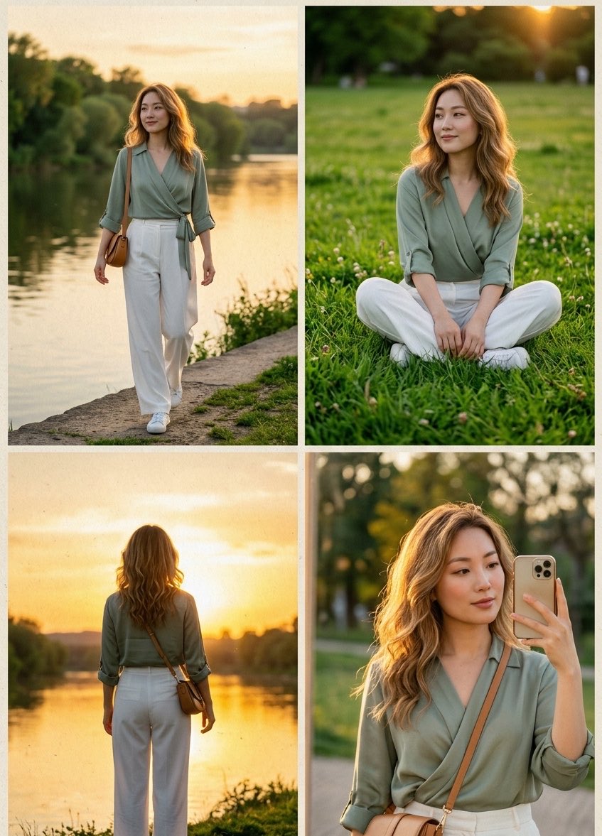 Editorial Sage Green Park Fashion - AI image template preview