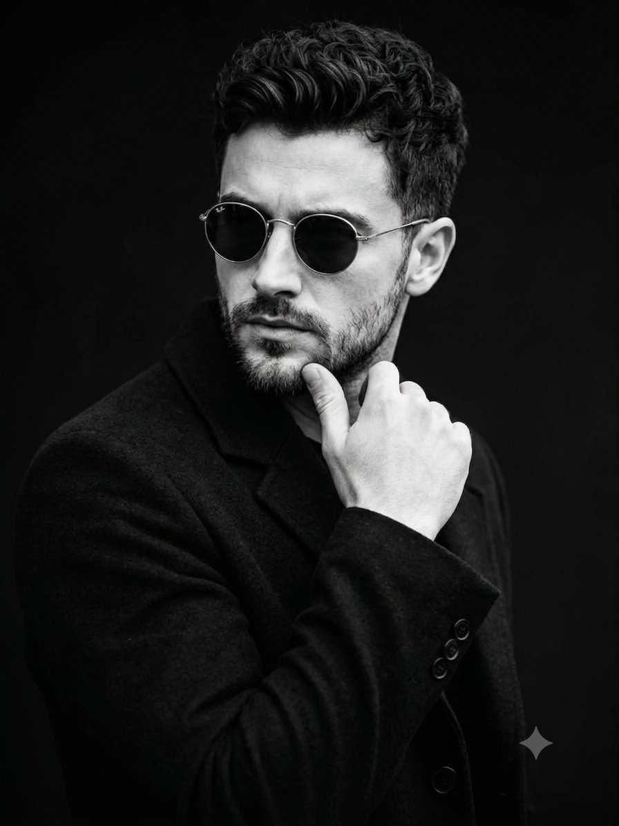Cinematic Male B&W Studio Portrait - AI image template preview