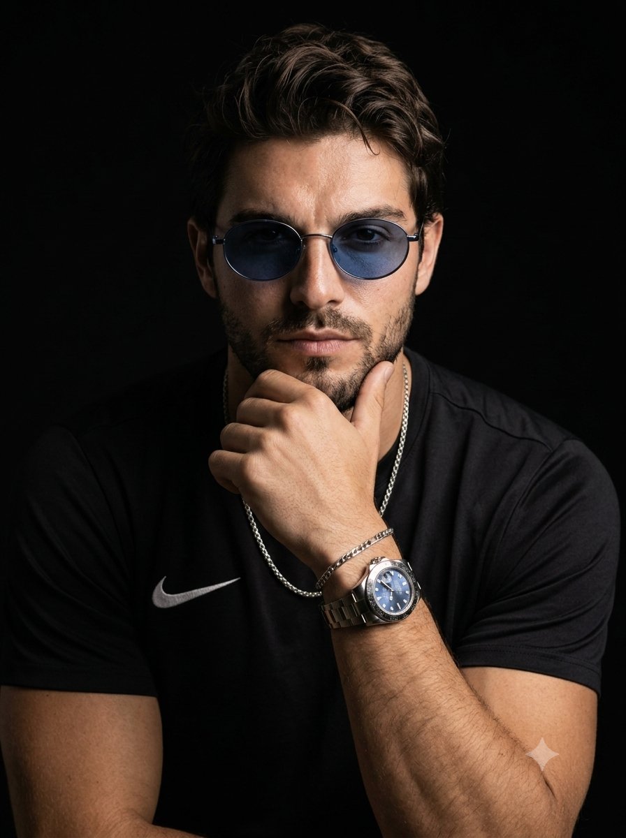 Moody Male Studio Portrait with Sunglasses - AI image template preview