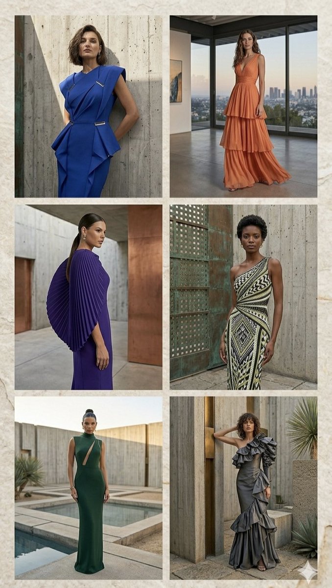 Architectural High-Fashion Gown Collage - AI image template preview