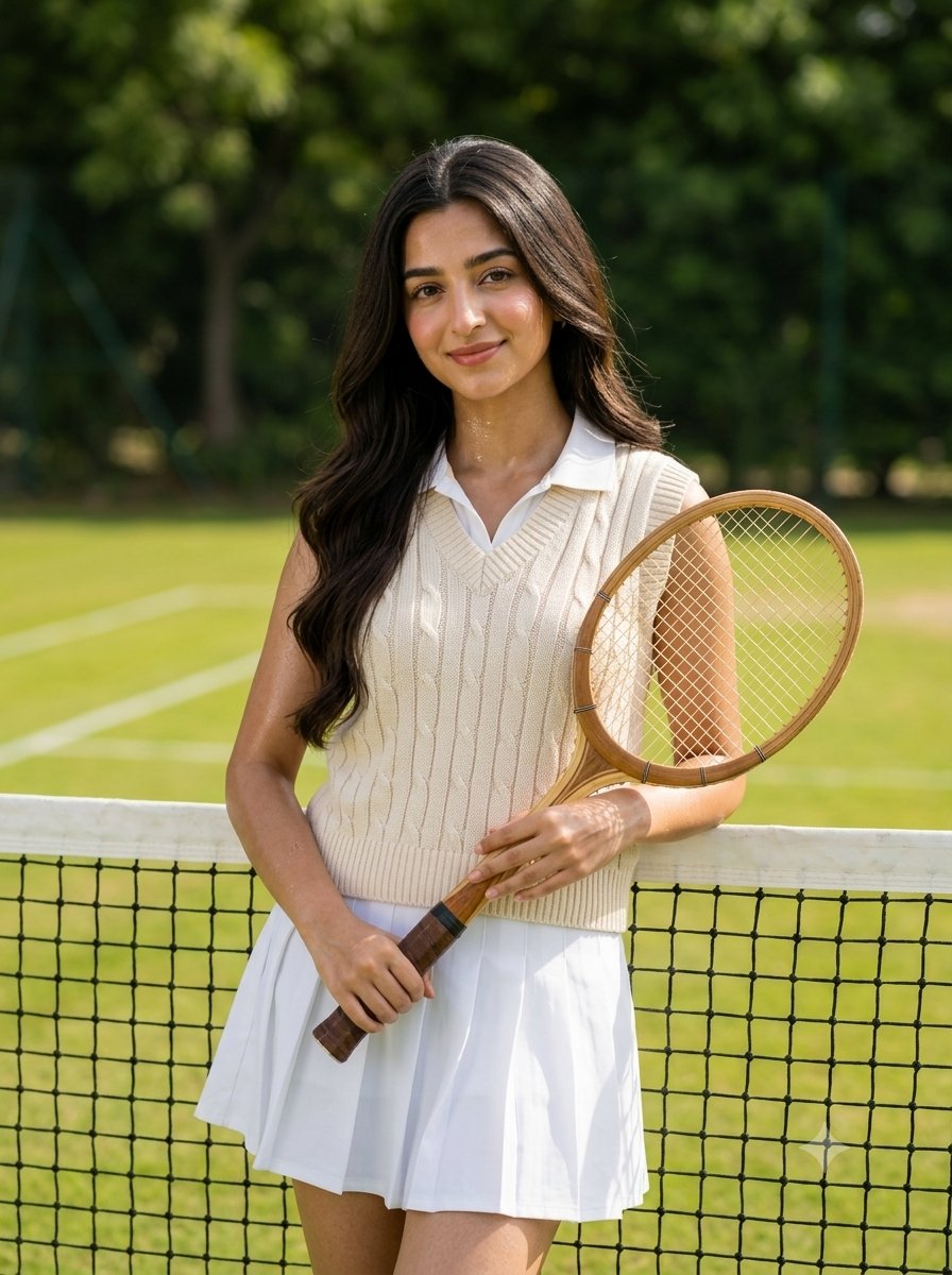 Old money tennis aesthetic portrait - AI image template preview