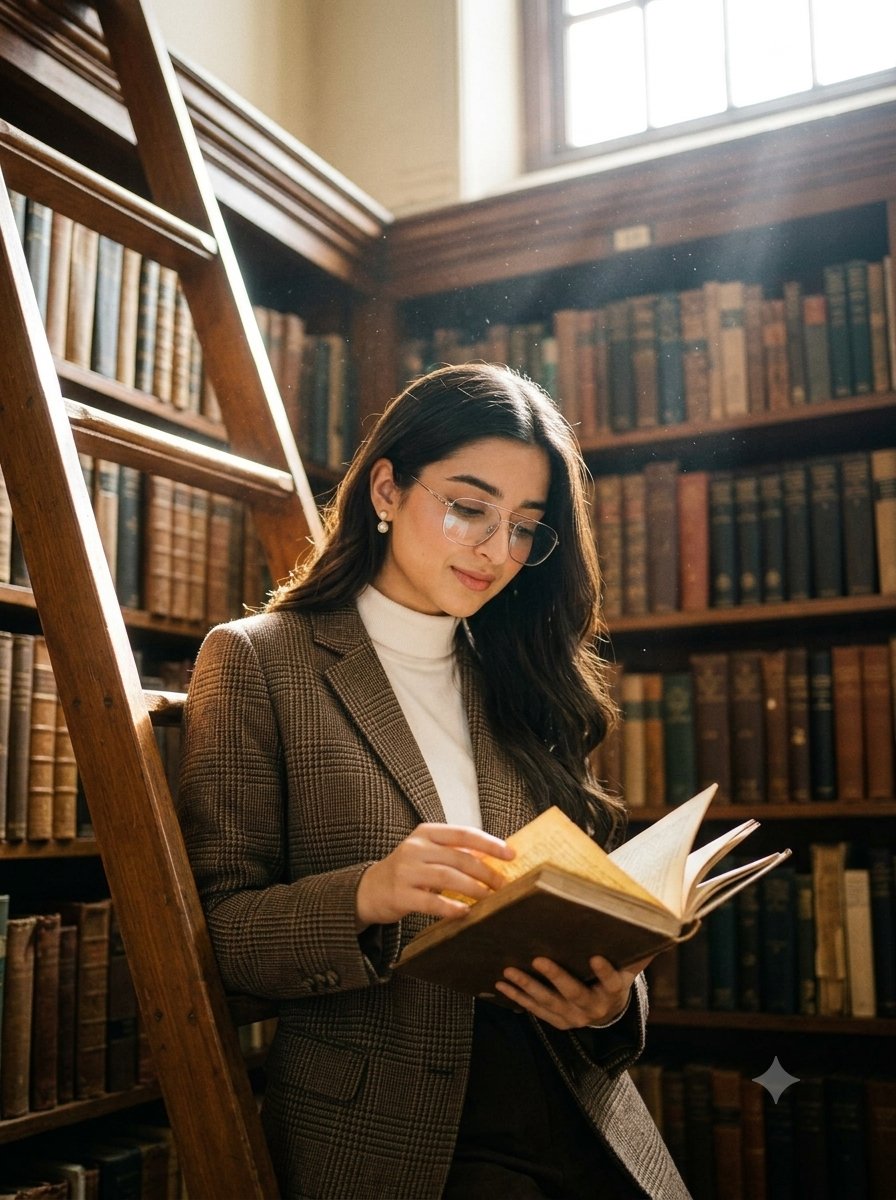 Dark academia library portrait - AI image template preview