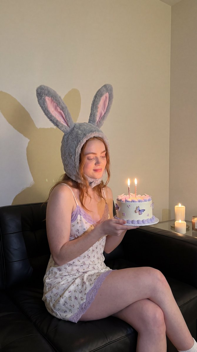 Whimsical Birthday Bunny Ears Portrait - AI image template preview
