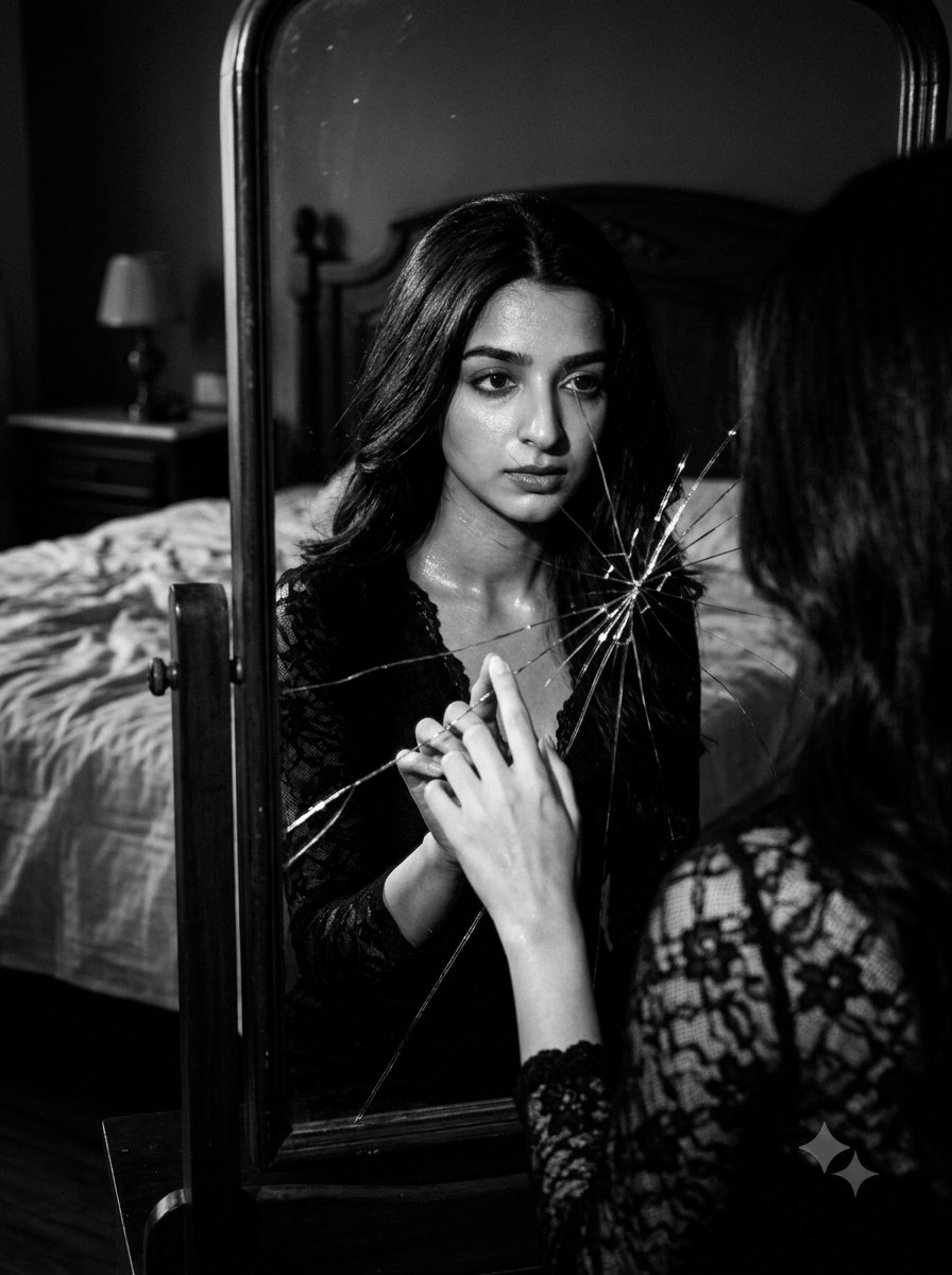 Film Noir Cracked Mirror Portrait - AI image template preview