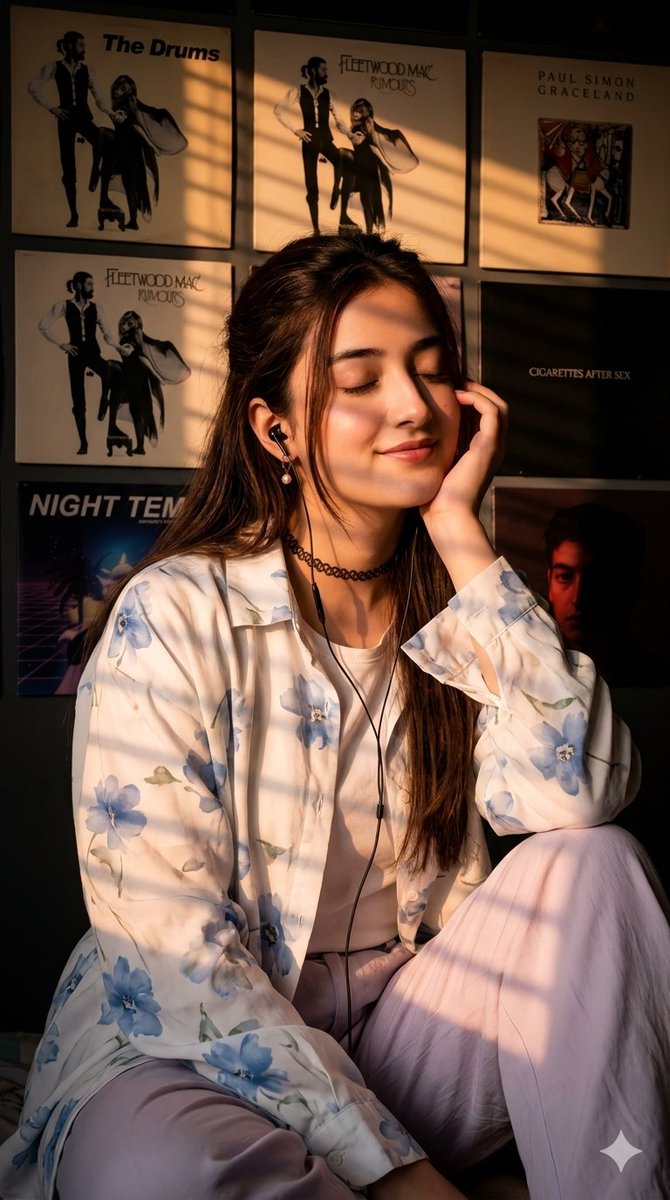 Cinematic Sunset Portrait with Vinyl Background - AI image template preview