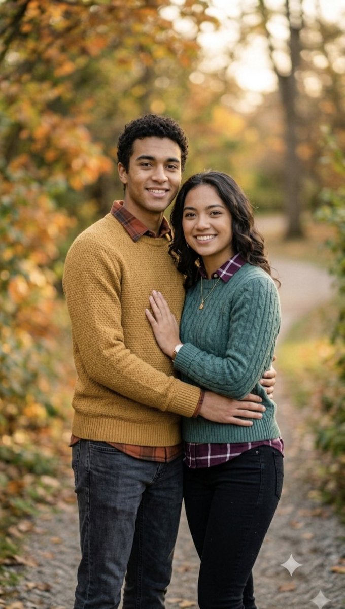 Autumn couple photoshoot in forest - AI image template preview