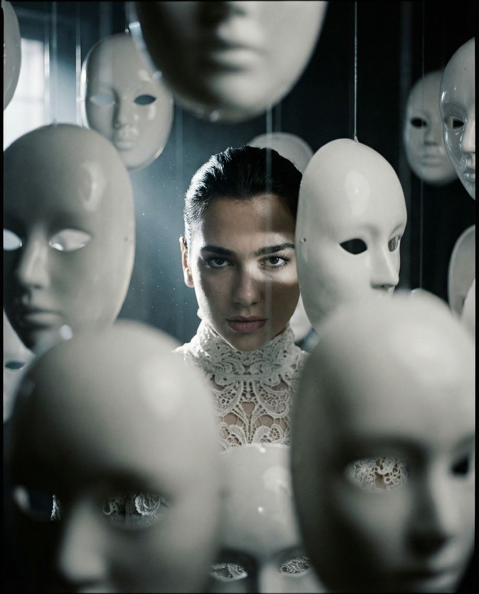 Surreal porcelain mask portrait - AI image template preview