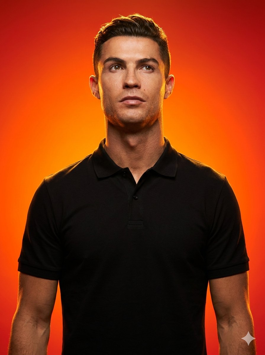 Studio portrait with fiery gradient background - AI image template preview