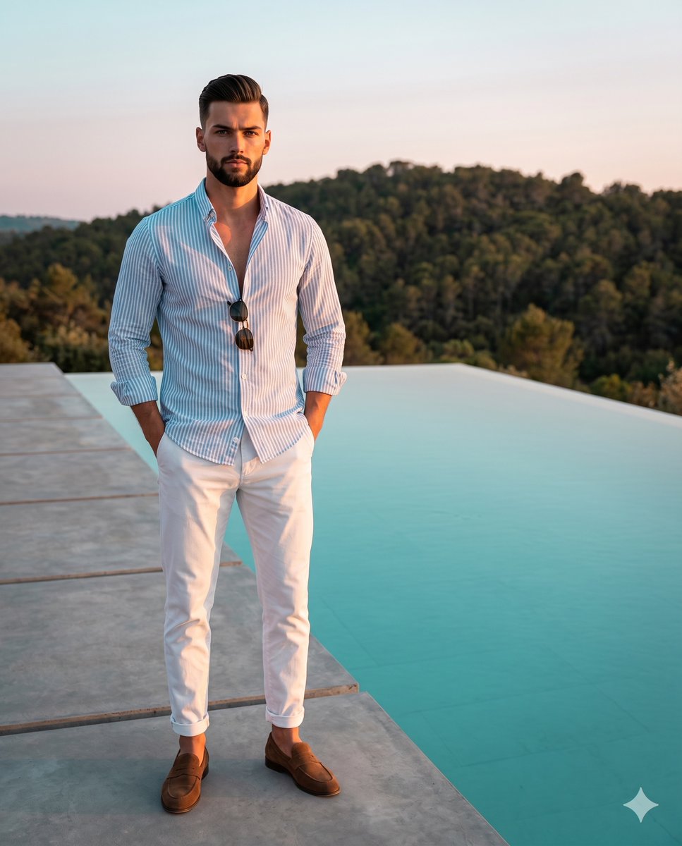 Luxury Men's Lifestyle Pool Portrait - AI image template preview