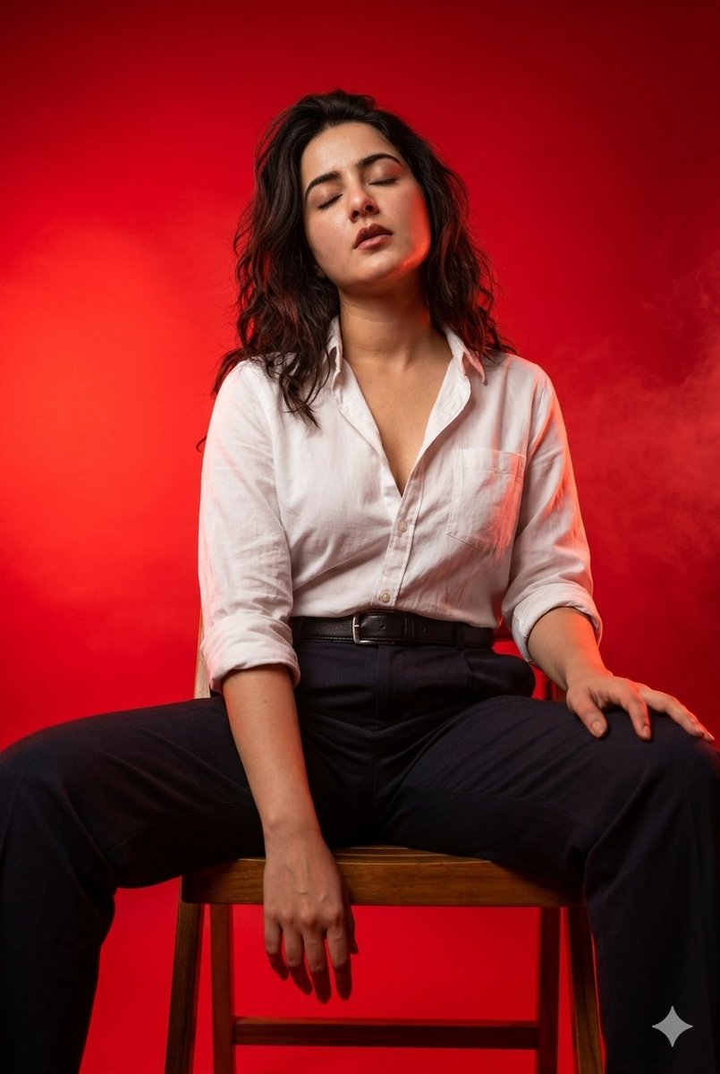 Red Monochrome Fashion Studio Portrait - AI image template preview
