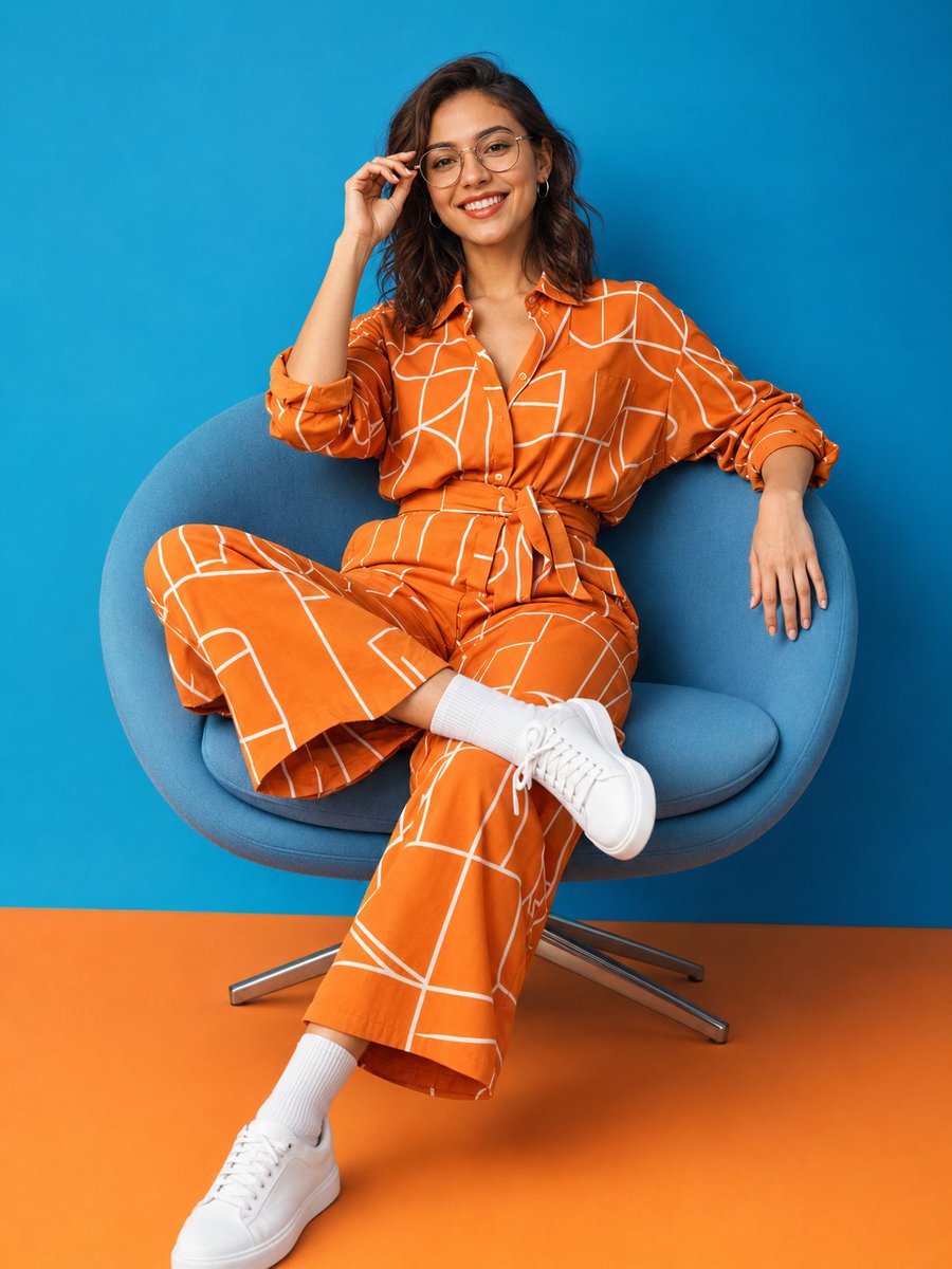 Patterned Orange Jumpsuit Fashion Lifestyle - AI image template preview
