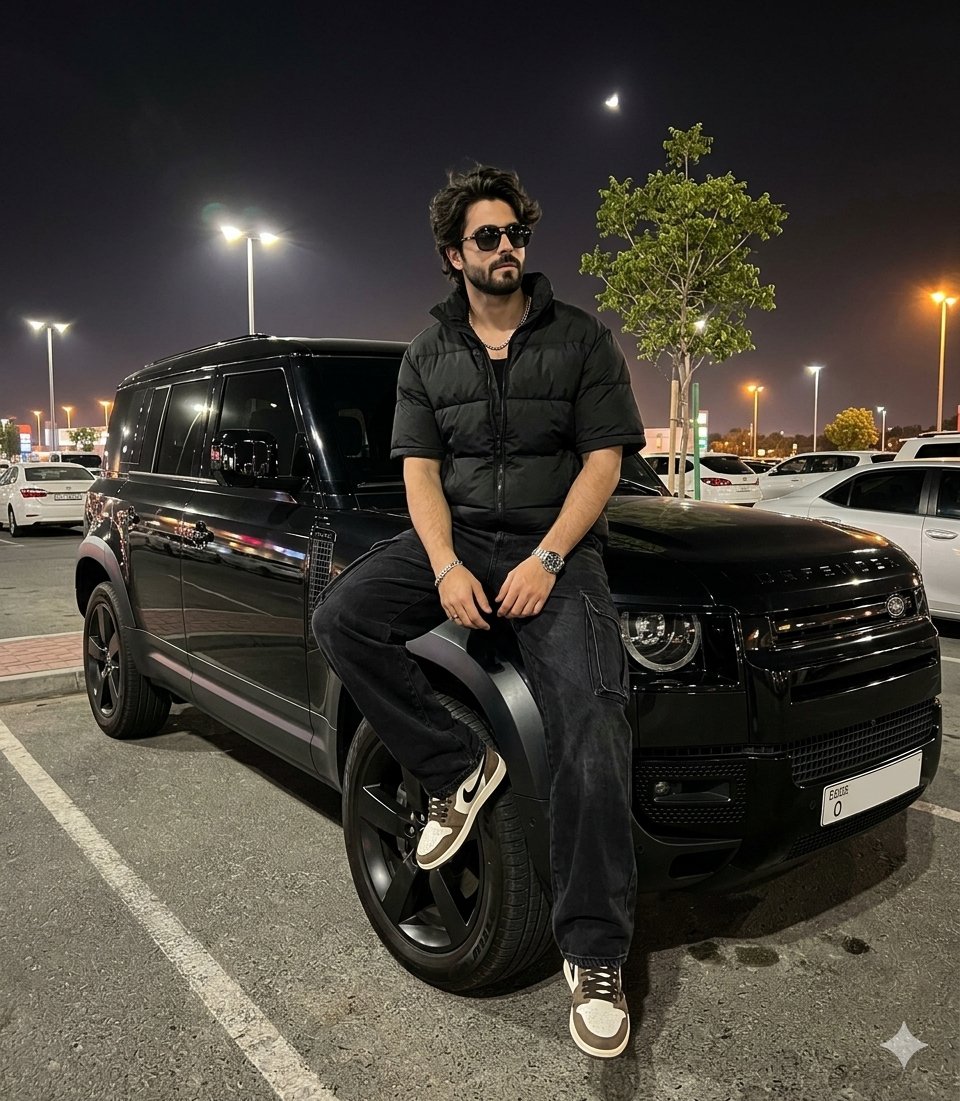 Night Parking Defender Car Portrait - AI image template preview