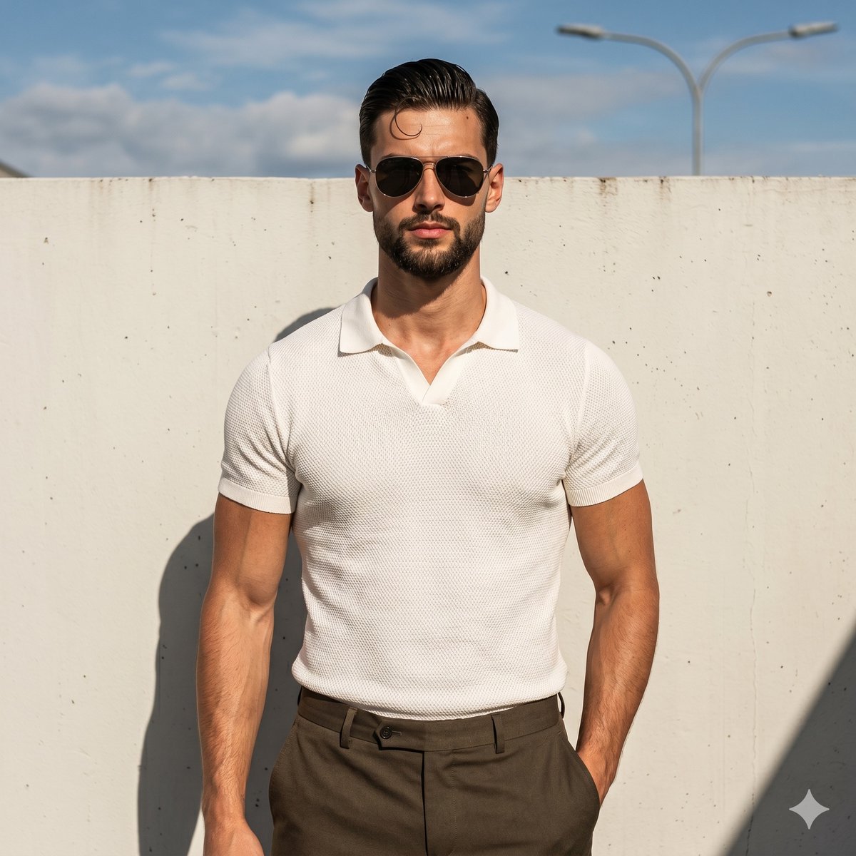 Muscular Man Resort Fashion Portrait - AI image template preview