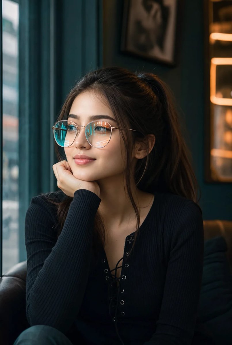 Neon Reflections Café Portrait - AI image template preview