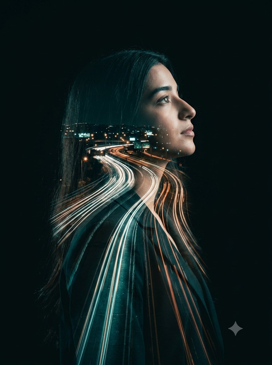 Double-Exposure Highway Portrait - AI image template preview