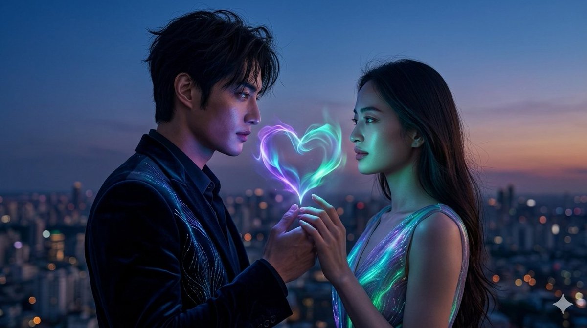 Cinematic Aurora Heart Lovers Photography - AI image template preview