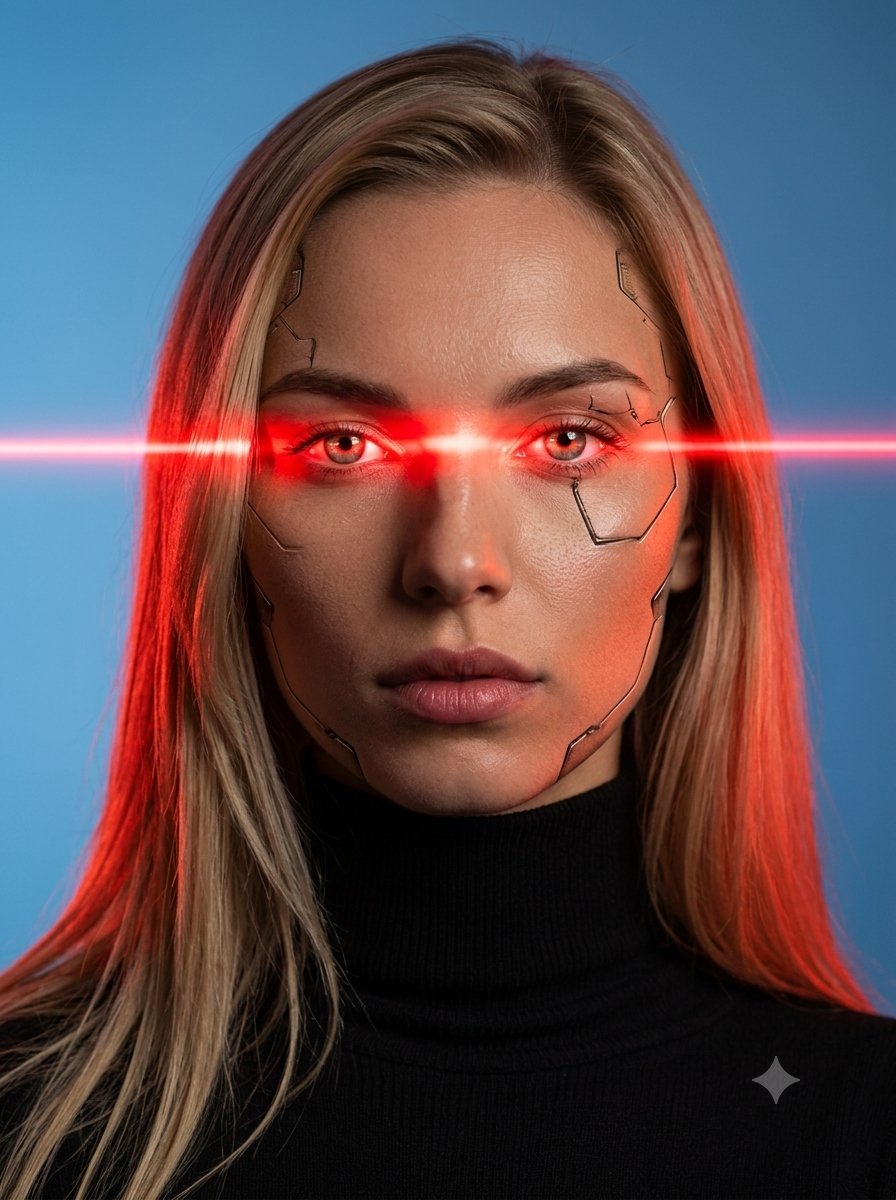 Female Android Studio Portrait with Laser Eyes - AI image template preview