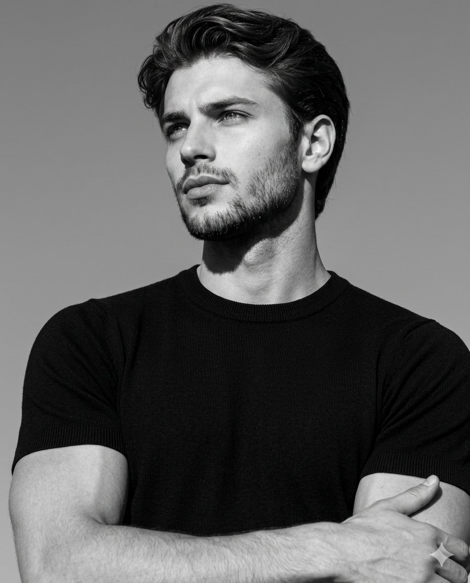 High-Contrast Monochrome Editorial Portrait - AI image template preview