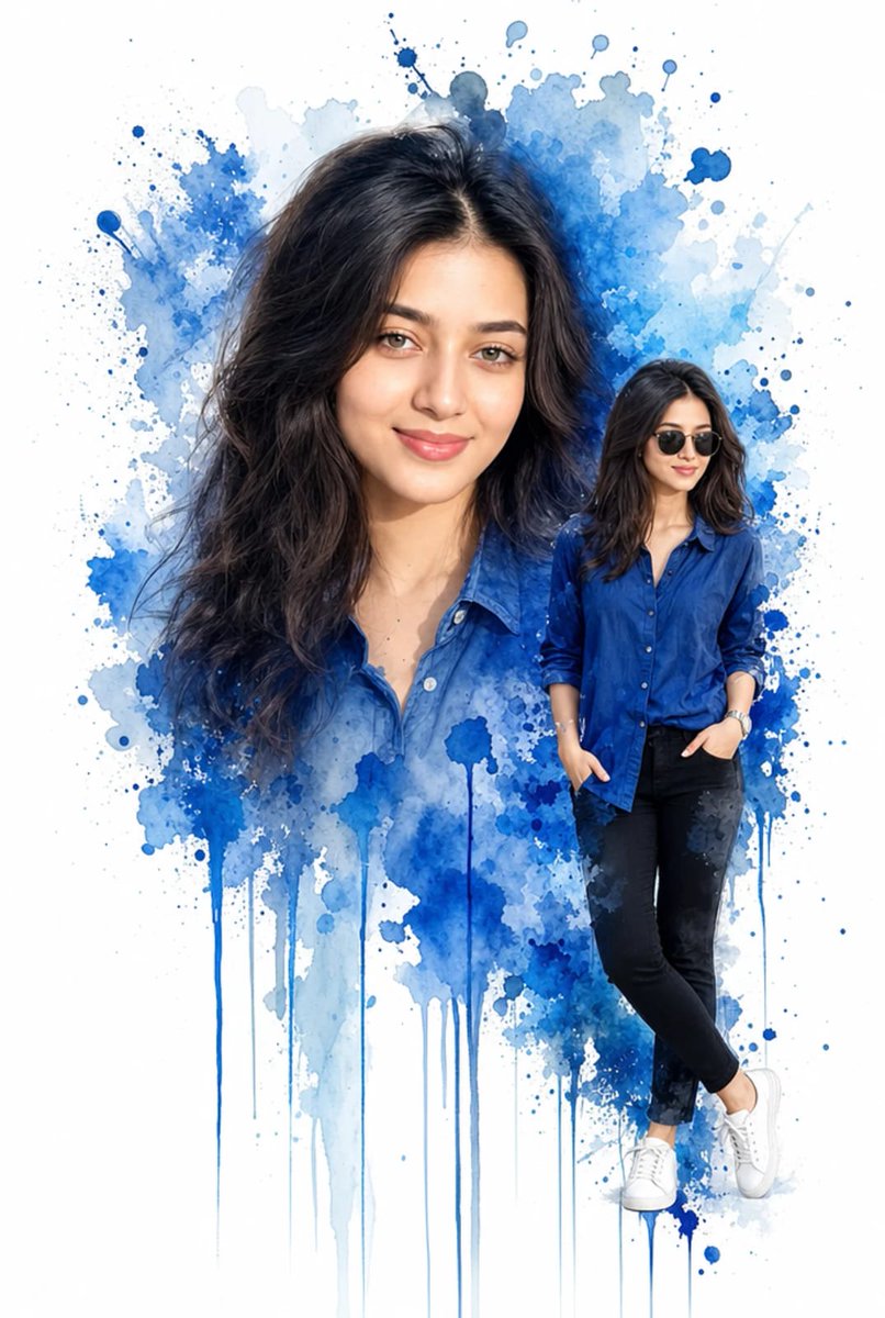 Double Exposure Watercolor Portrait Art - AI image template preview