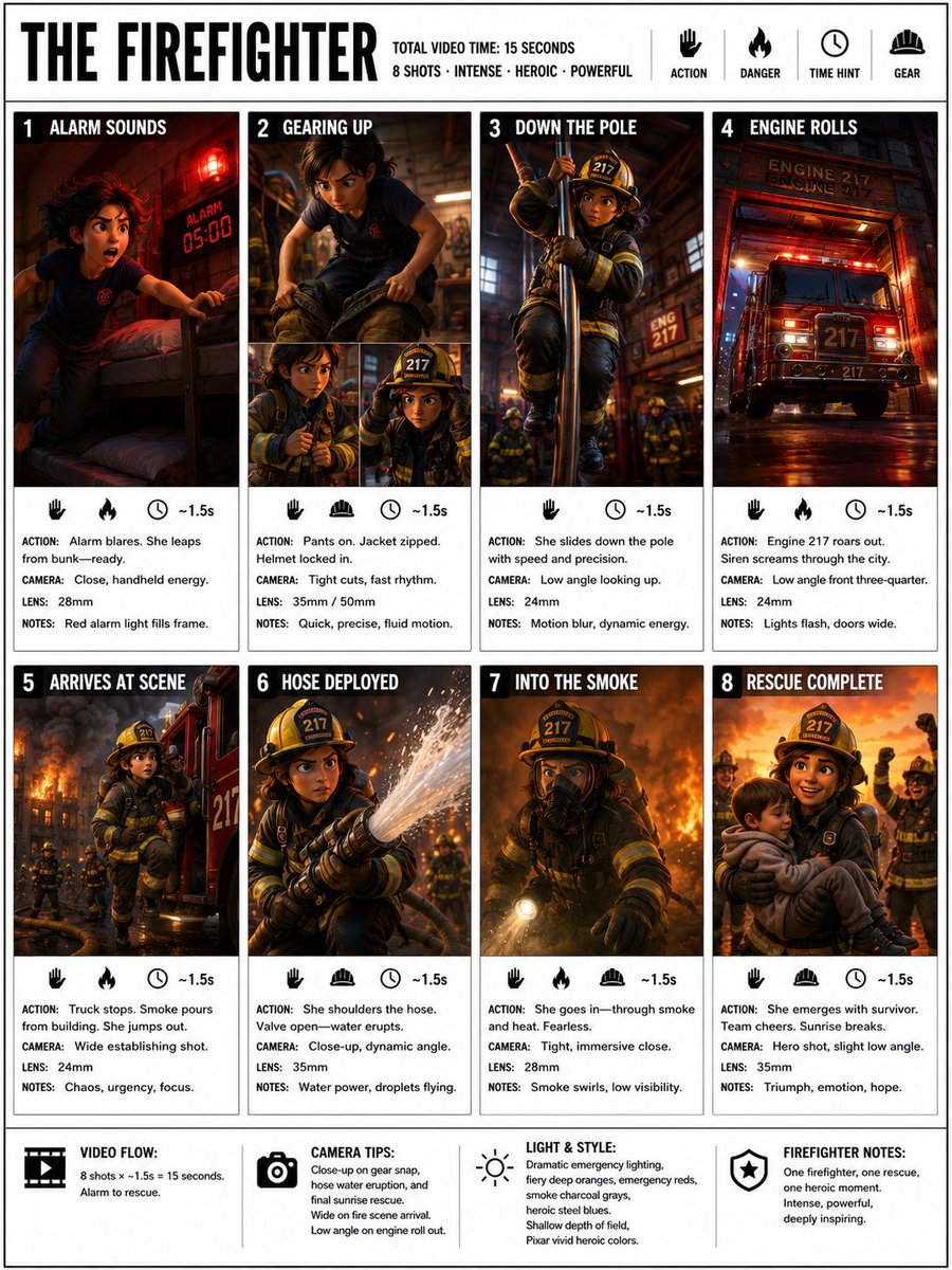 Firefighter Storyboard Infographic - AI image template preview